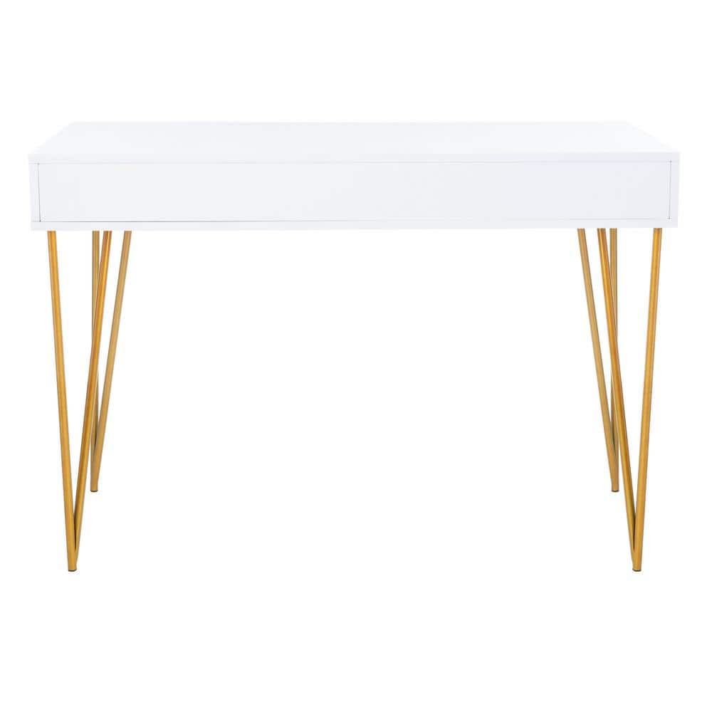 Elegant Transitional White and Gold Home Office Desk with 2 Drawers