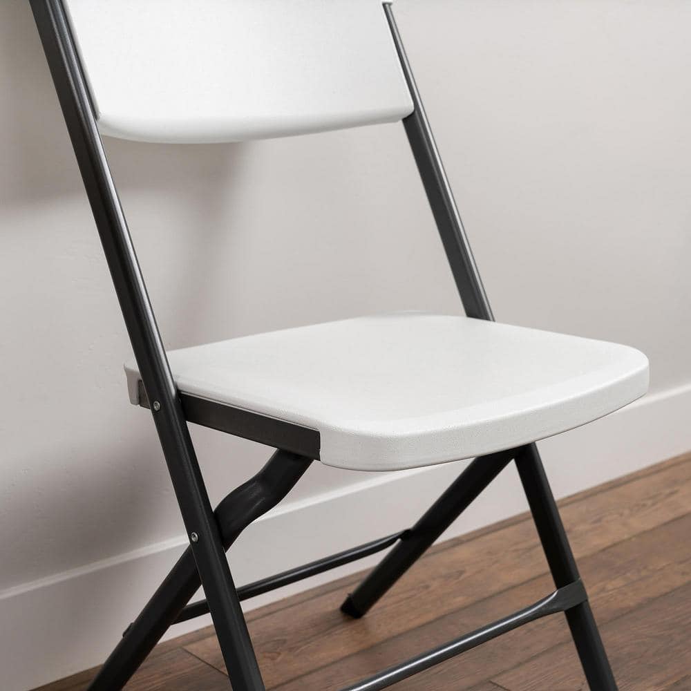 White Granite Polyethylene Folding Chair Set with Steel Frame, 4-Pack