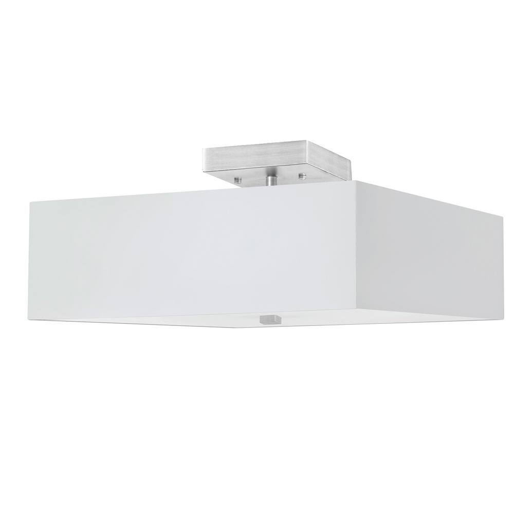 Seren 14.25-in. 3-Light White Semi-Flush Mount with White Square Drum Shade