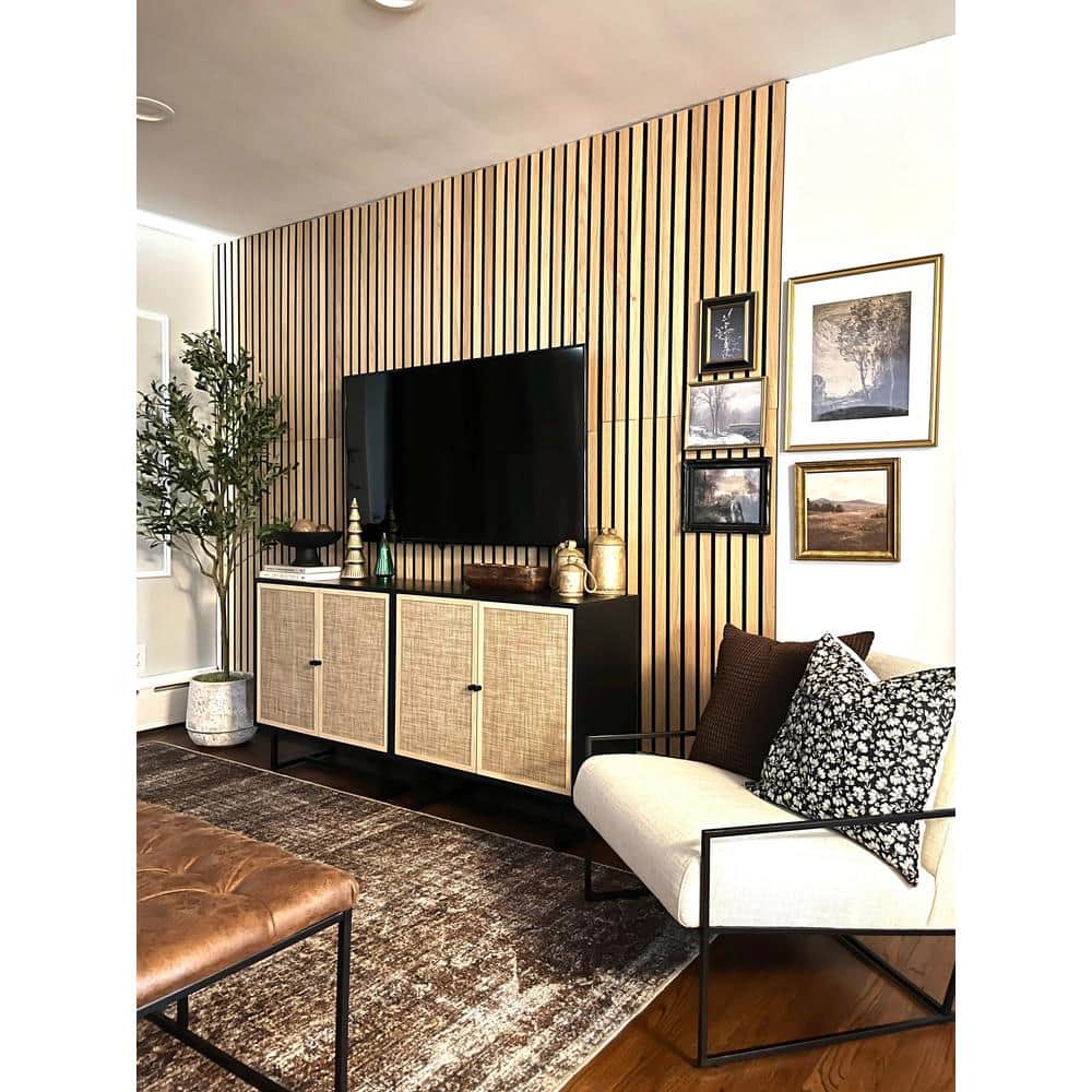 Black Oak and Cane Rectangular Sideboard with Adjustable Shelving