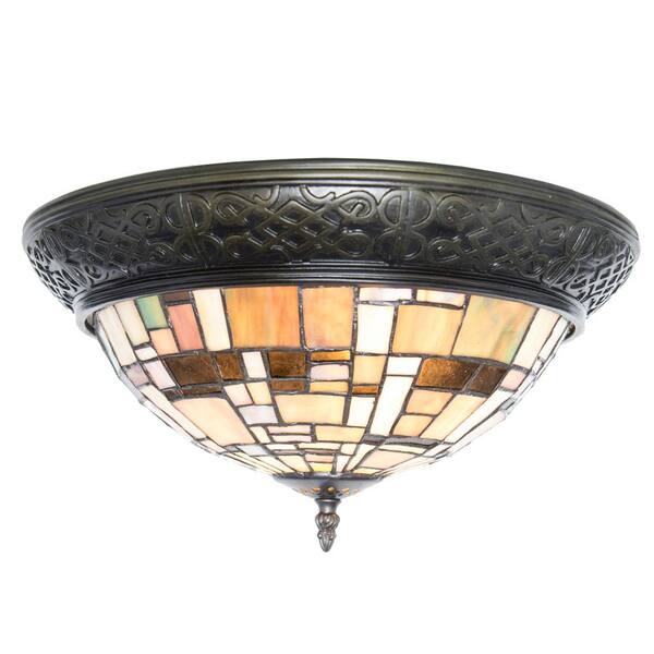 River of Goods 2-Light Multi-Colored Stained Glass Flush Mount