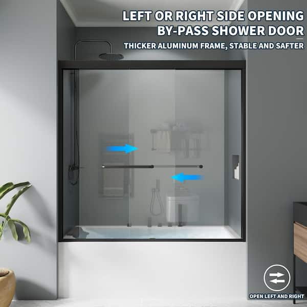 56 in. to 60 in. W x 58 in. H Sliding Framed Tub Door in Matte Black with 5/16 in. (8 mm) Tempered Clear Glass