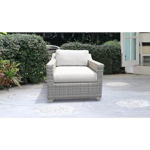 Cushioned Fairmont Wicker Outdoor Arm Lounge Chair with Vanilla White Cushions