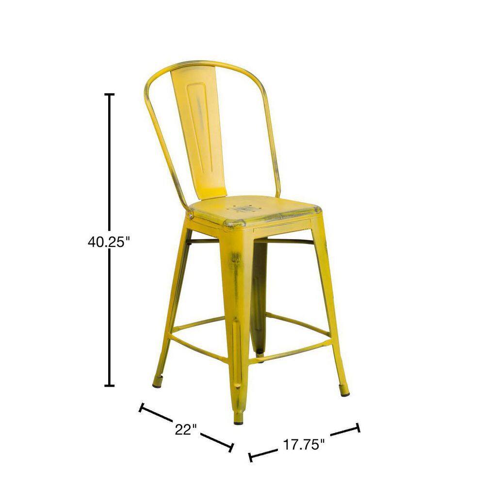 24" Yellow Distressed Metal Indoor-Outdoor Counter Stool