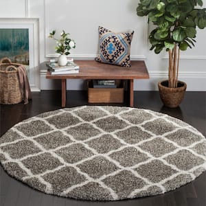 Hudson Shag Gray/Ivory 7 ft. x 7 ft. Round Trellis Area Rug