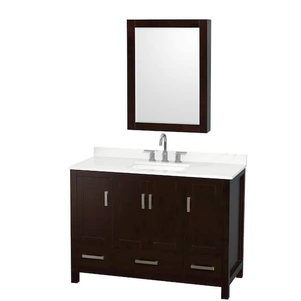 Wyndham Collection Sheffield 48 in. W x 22 in. D x 35 in. H Single Bath Vanity in Espresso with Giotto Quartz Top and Mirror