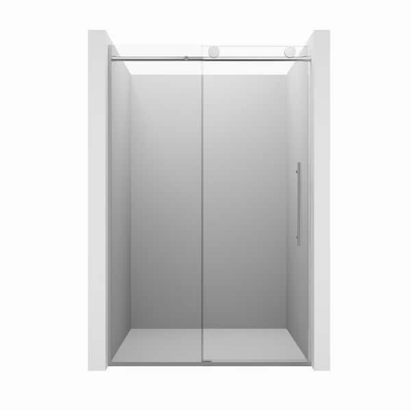 48 in. W x 76 in. H Frameless Sliding Glass Shower Door in Brushed Nickel with Clear Laminated Tempered Glass