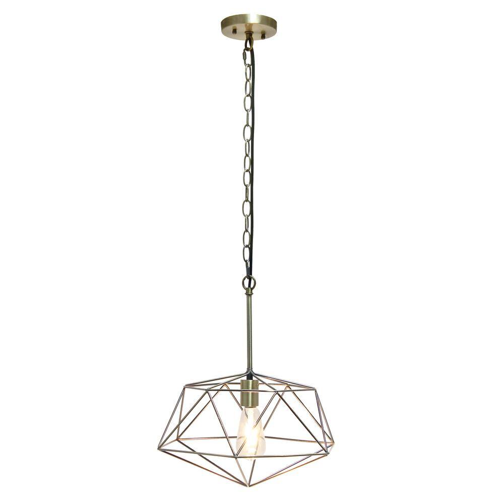 16" Antique Brass Geometric Diamond Pendant Light