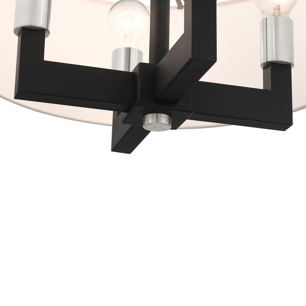 Black and Off-White 4-Light Drum Chandelier