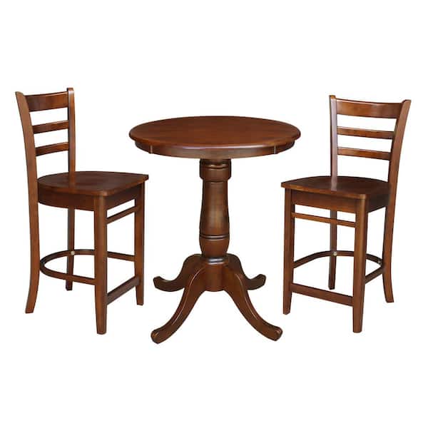 International Concepts 3-Piece 30 in. Espresso Solid Wood Round Table with 2-Side Stools