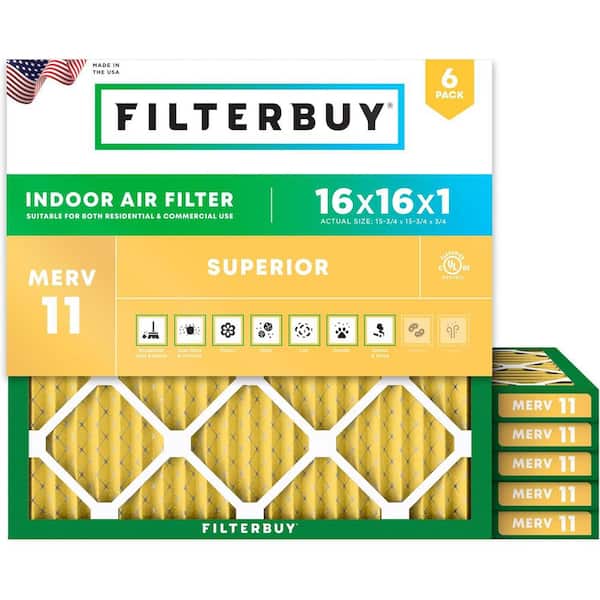 16 in. x 16 in. x 1 in. MERV 11 (FPR 7) Allergen Defense Pleated HVAC AC Furnace Air Filters Replacement (6-Pack)