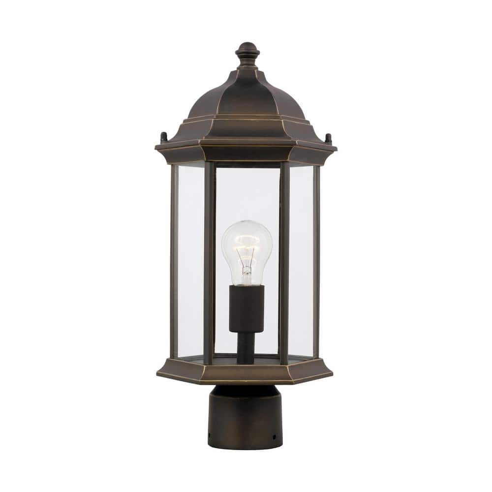 Antique Bronze Outdoor Post Lantern with Clear Glass Shade