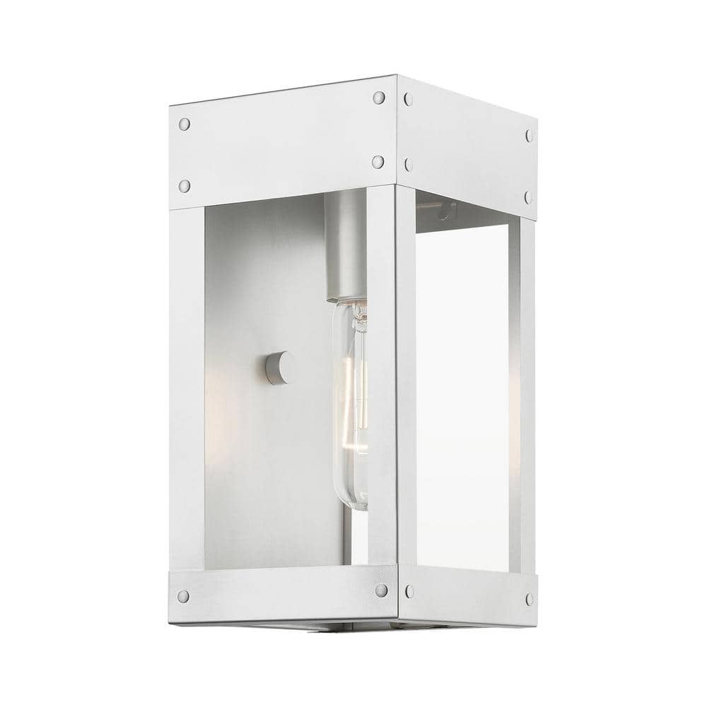 Barrett Painted Satin Nickel Outdoor Wall Lantern with Clear Glass Shade