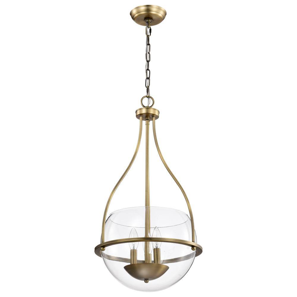 Amado 3-Light 14" Vintage Brass and Clear Glass Pendant