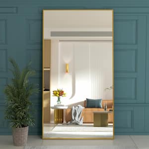 Stylish 32 in. W x 71 in. H Oversized Mirror Floor Mirror Rectangular Metal Frames for Bedroom Dressing Room in Gold