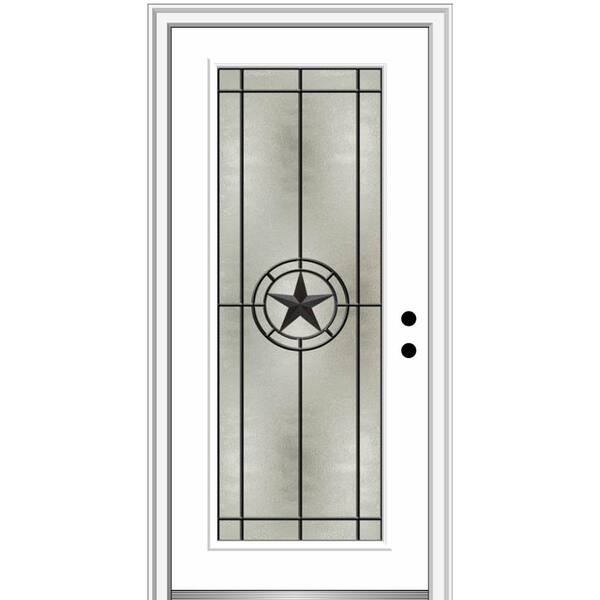 MMI Door Elegant Star 34 in. x 80 in. Left-Hand Full Lite Decorative Glass Brilliant White Painted Fiberglass Prehung Front Door