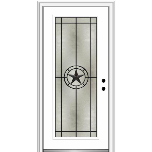 Elegant Star 36 in. x 80 in. Left-Hand/Inswing Full Lite Decorative Glass Primed Fiberglass Prehung Front Door