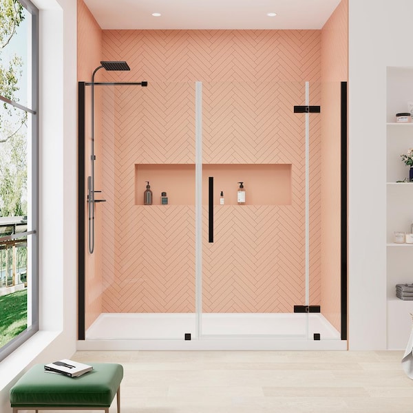 Ove Decors Tampa 54 in. L x 32 in. W x 72 in. H Corner Shower Kit with Pivot Frameless Shower Door in Chrome and Shower Pan