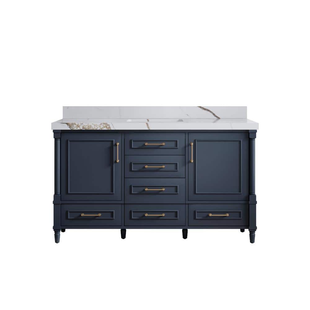 Hudson 60 in. W x 22 in. D x 36 in. H Double Sink Bath Vanity in Navy Blue with 2 in. Calacatta Gold qt. Top price history on PriceWatchPro