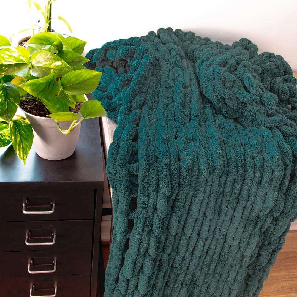 Plush Peacock Chenille Knitted Reversible Throw, 50" x 40"