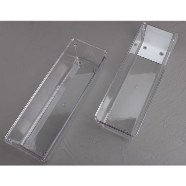 Drawer Organizer and Storage, Clear Rectangle Plastic 12 in. Decorative Tray (Set of 2), Durable, Long Storage Trays