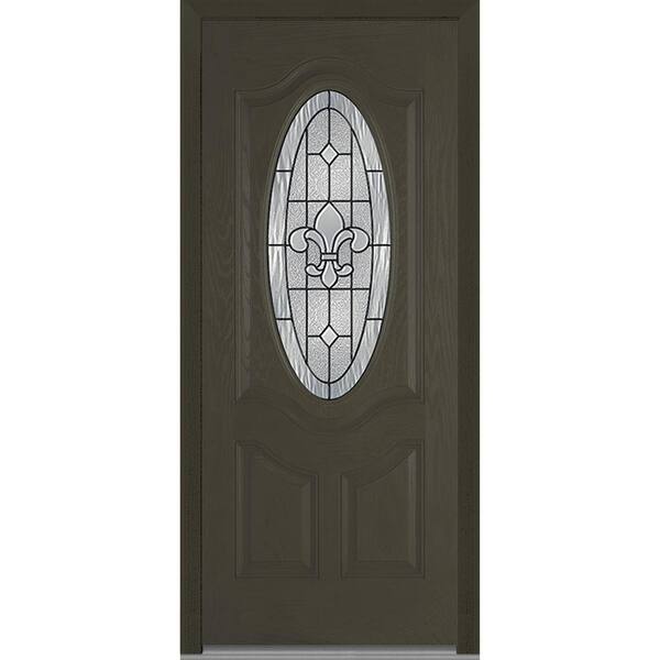 MMI Door 36 in. x 80 in. Carrollton Right-Hand Inswing 3/4 Oval Decorative 2-Panel Stained Fiberglass Oak Prehung Front Door