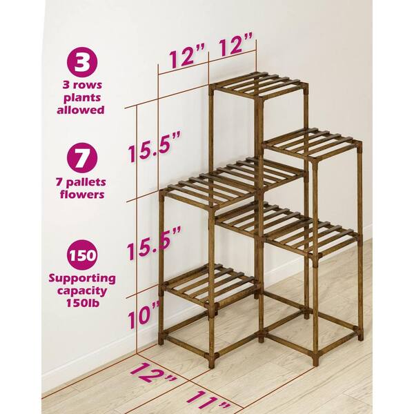 Swpeet 3-Tier Plant Stand With Gardening Tools - 7 Pot Wooden Shelf With Shovel, Rake & Gloves