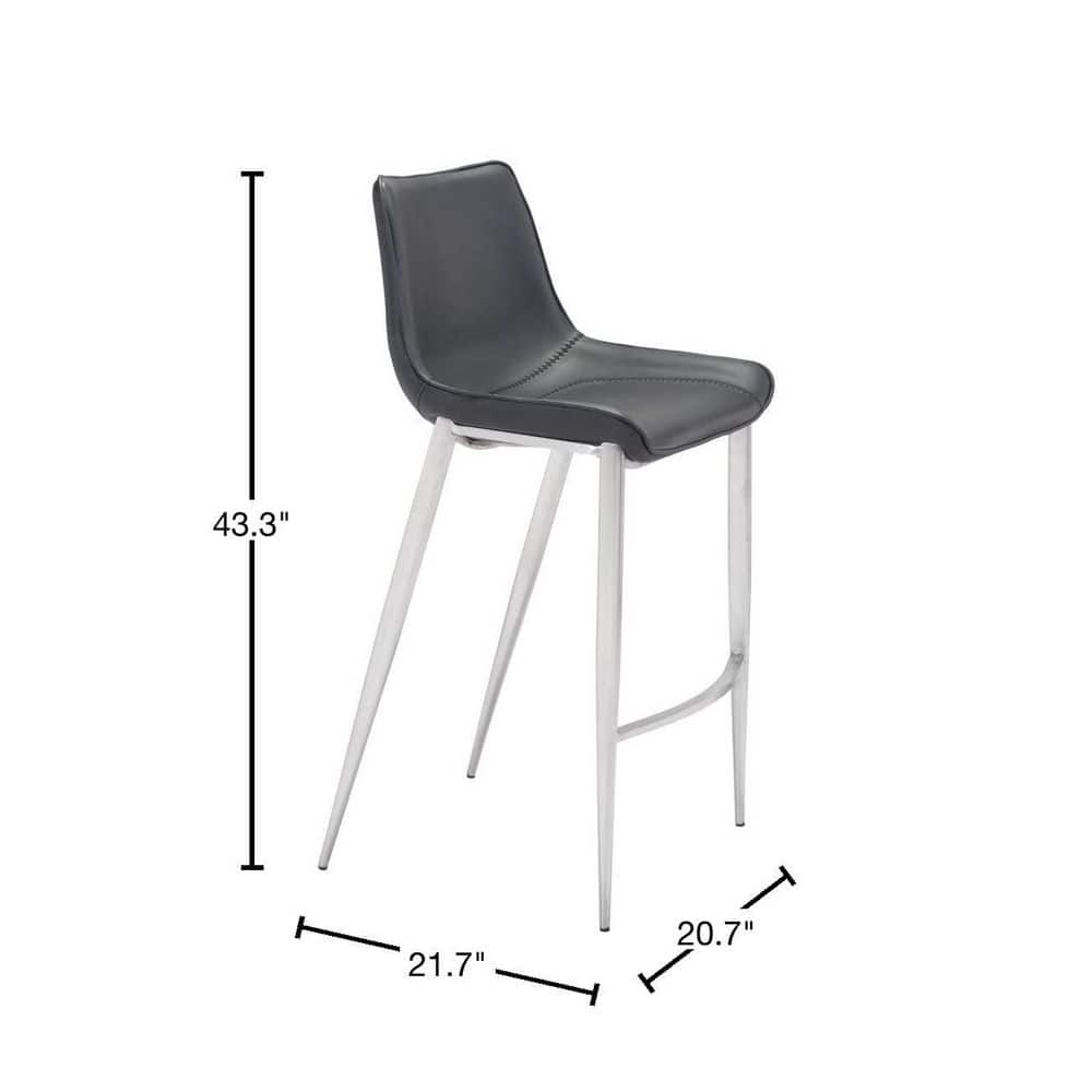 Transitional Magnus 20.7" Black Metal Bar Stool with Silver Accents