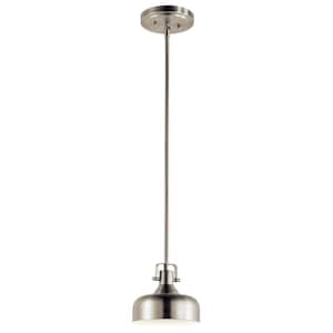 7 in. 1-Light Integrated LED Brushed Nickel Transitional Shaded Kitchen Mini Pendant Hanging Light with Metal Shade