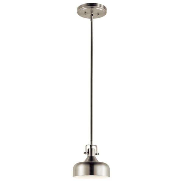 KICHLER 7 in. 1-Light Integrated LED Brushed Nickel Transitional Shaded Kitchen Mini Pendant Hanging Light with Metal Shade