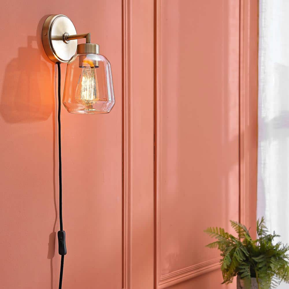 Salma Matte Brass Dimmable Wall Sconce with Smoked Amber Glass