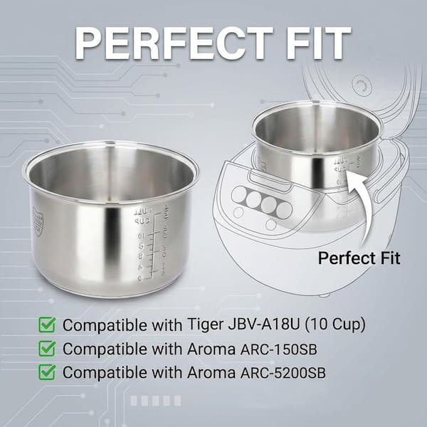 LAIFUCAM Stainless Steel Non-Stick Inner Pot Universal Fit for Multi-Cookers, Even Heating, Durable, 1 Piece