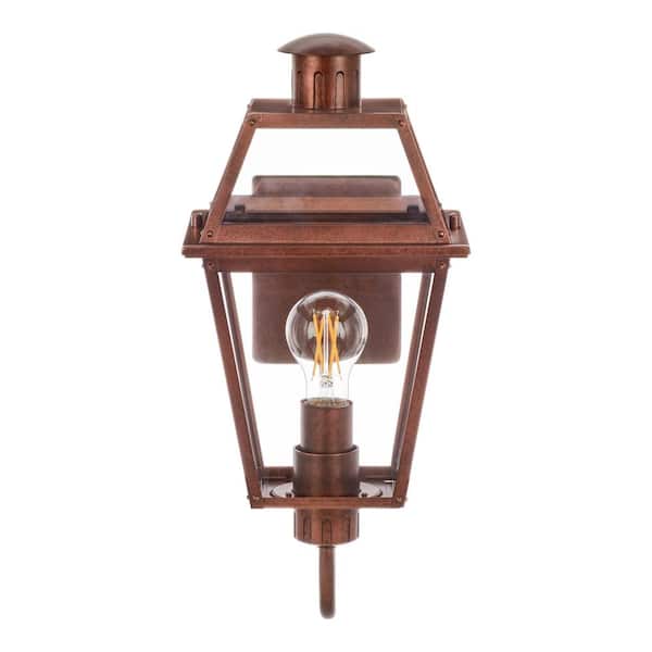 Hampton Bay Newberry 17.75 in. Painted Aged Copper Finish Hardwired Outdoor Wall Lantern Sconce with Clear Glass
