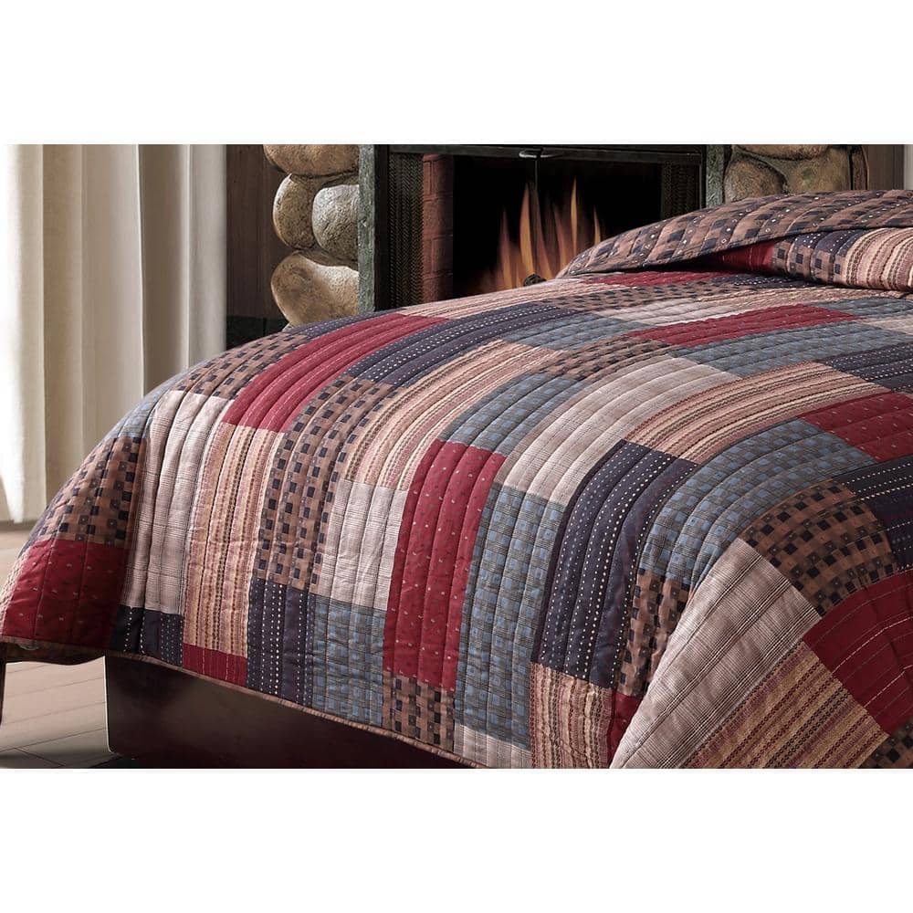 Rustic Red and Gray Twin Microfiber Quilt Set