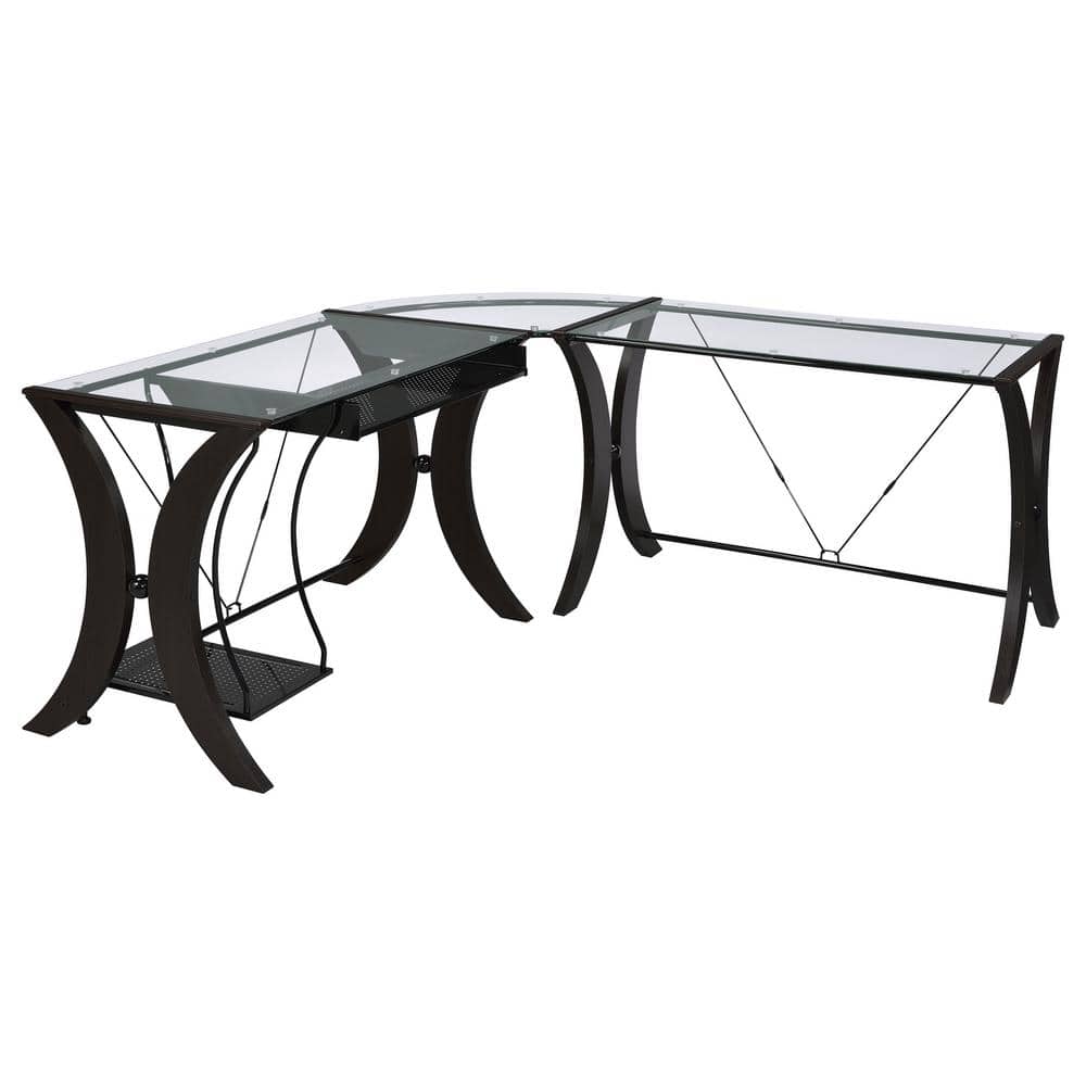 Sleek Cappuccino & Black Wood Corner Computer Desk with Keyboard Tray