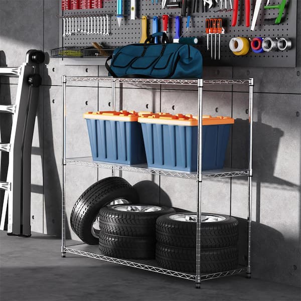 3-Tier Heavy Duty Storage Shelf Unit - Chrome Wire Shelving, 24" D X 14" W X 22" H, Holds 750 Lbs, Wheels Included - View #6