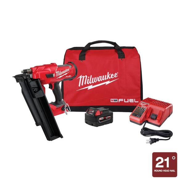 Milwaukee M18 FUEL 3-1/2 in. 18-Volt 21 Deg. Lithium-Ion Brushless Cordless Framing Nailer Kit with 5.0 Ah Battery, Charger, Bag