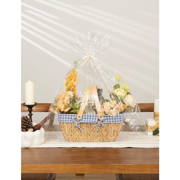 Vintiquewise White Large Round Willow Gift Basket With Blue And White Gingham Liner And Handles QI004550BL.L - The Home Depot - View #2