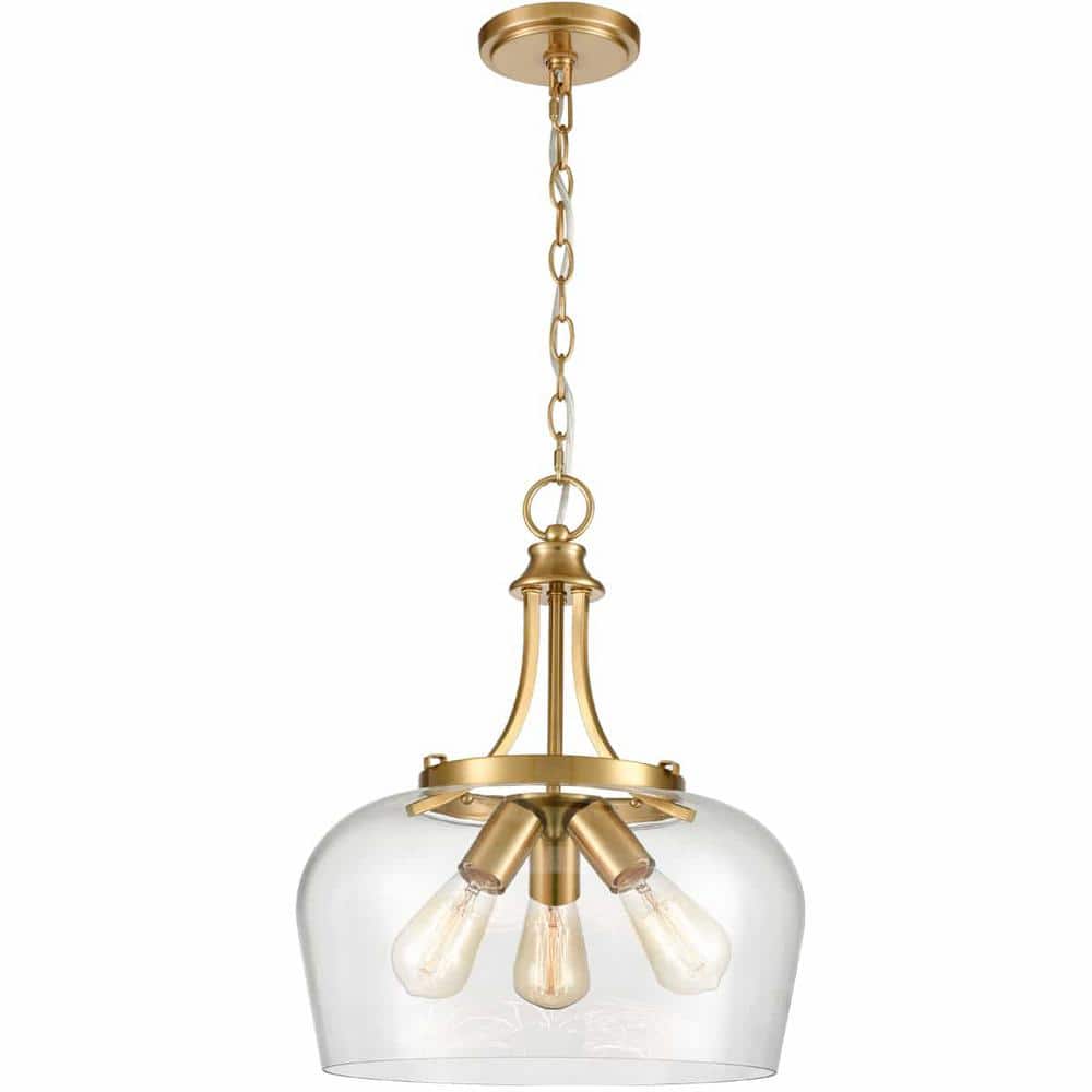 Modern Gold 3-Light Clear Glass Pendant with Brass Finish