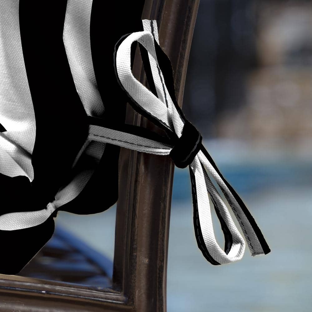 Black and White Striped Polyester Dining Chair Cushions, Set of 2