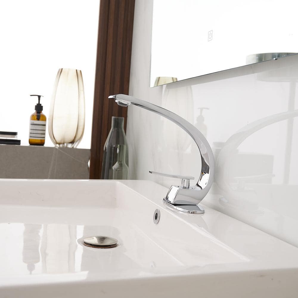 Polished Chrome Single Handle Modern Bathroom Faucet
