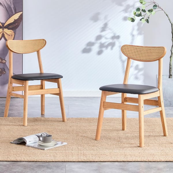 Noble House Dark Grey Upholstered Dining Chairs, Solid Wood Frame, Set of 2