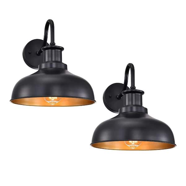 11.5 in. 2-Light Black Gold Wall Sconce Clear Glass Outdoor Barn Lights for Porch Garage, 2 Pack (Bulb Not Included)