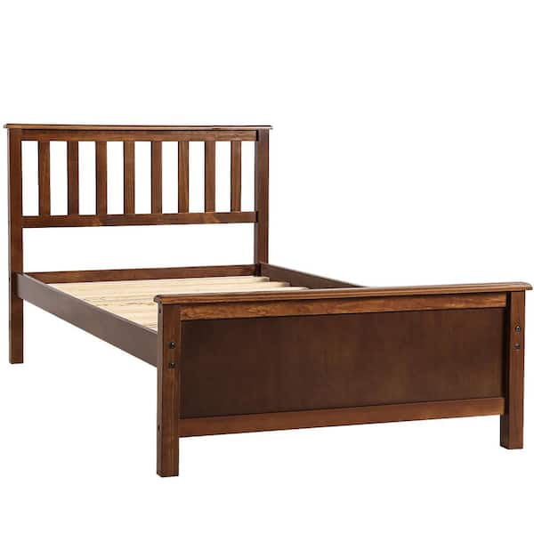 Walnut Wood Frame Twin Size Platform Bed with Headboard
