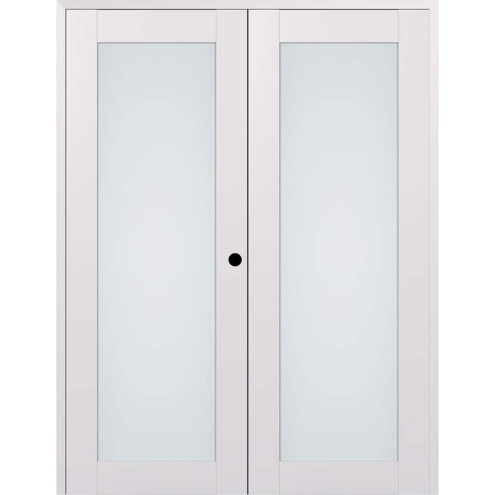 Avon 207 N 60 in. x 80 in. Left Active Full Lite Frosted Glass Snow White Wood Composite Double Prehung French Door price history on PriceWatchPro