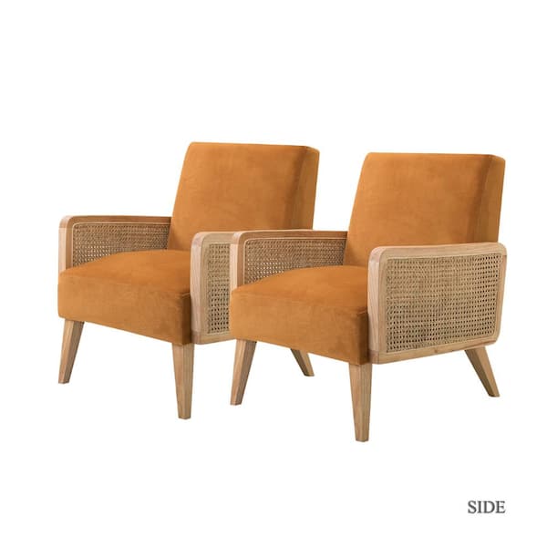 JAYDEN CREATION Delphine Yellow Fabric Arm Chair (Set of 2)