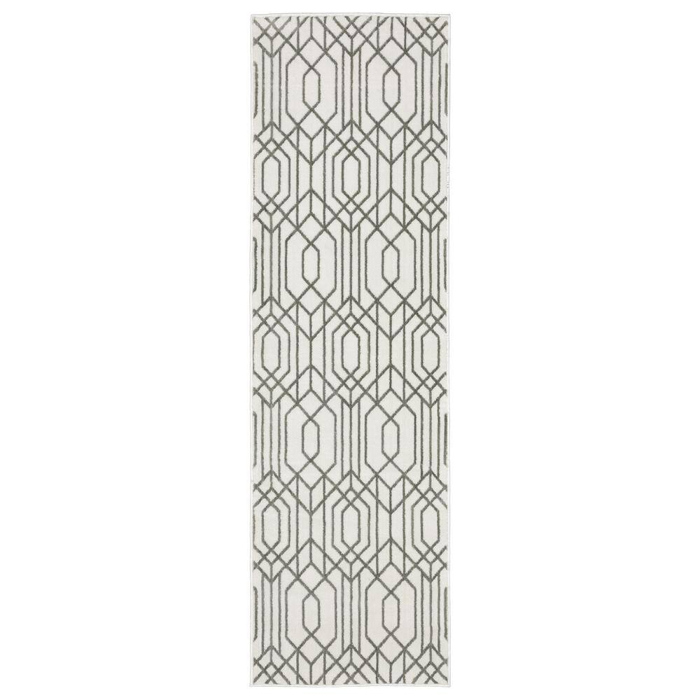 Monticello White/Gray 2 ft. x 8 ft. Geometric Trellis Polyester Indoor Runner Area Rug price history on PriceWatchPro