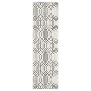 Monticello White/Gray 2 ft. x 8 ft. Geometric Trellis Polyester Indoor Runner Area Rug