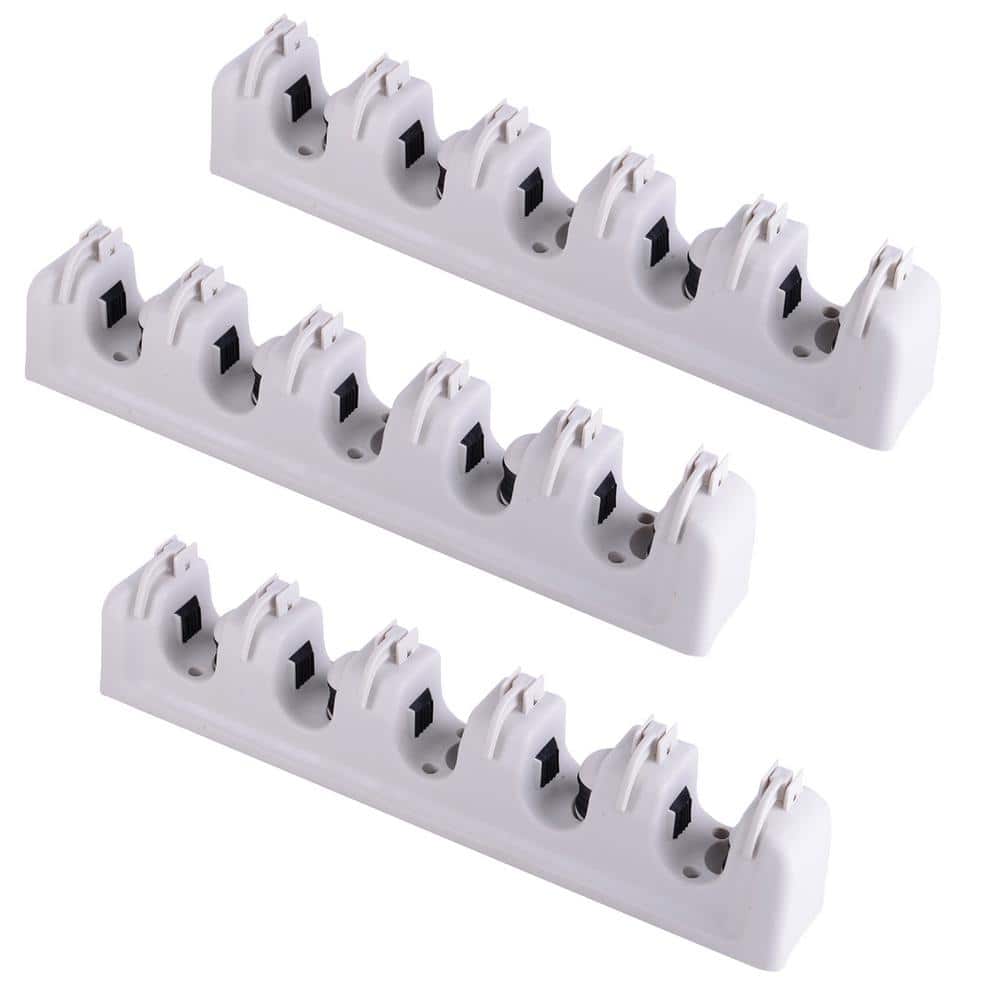 Home Basics 3 in. Plastic 5 Slot Mop and Broom Holder, Grey (3Pack