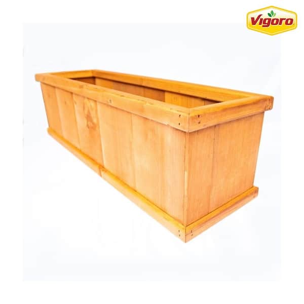 Vigoro 39.5 in. Brooklin Stained Brown Wood Planter Box (39.5 in. L x 11.5 in. W x 11.5 in. H)